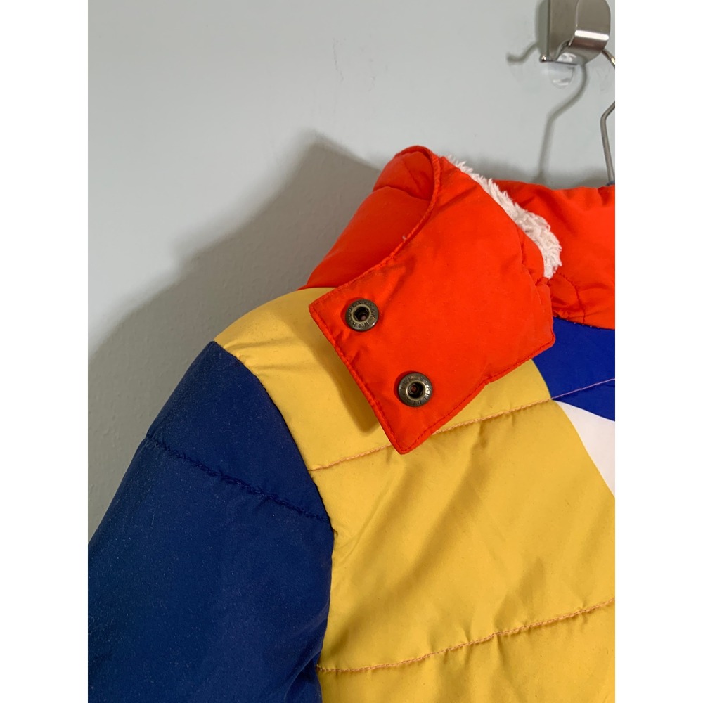 Boden Star Colorblock Puffer Jacket Girls 7-8Y Multi-Color Sherpa Lined Hood - Picture 4 of 13